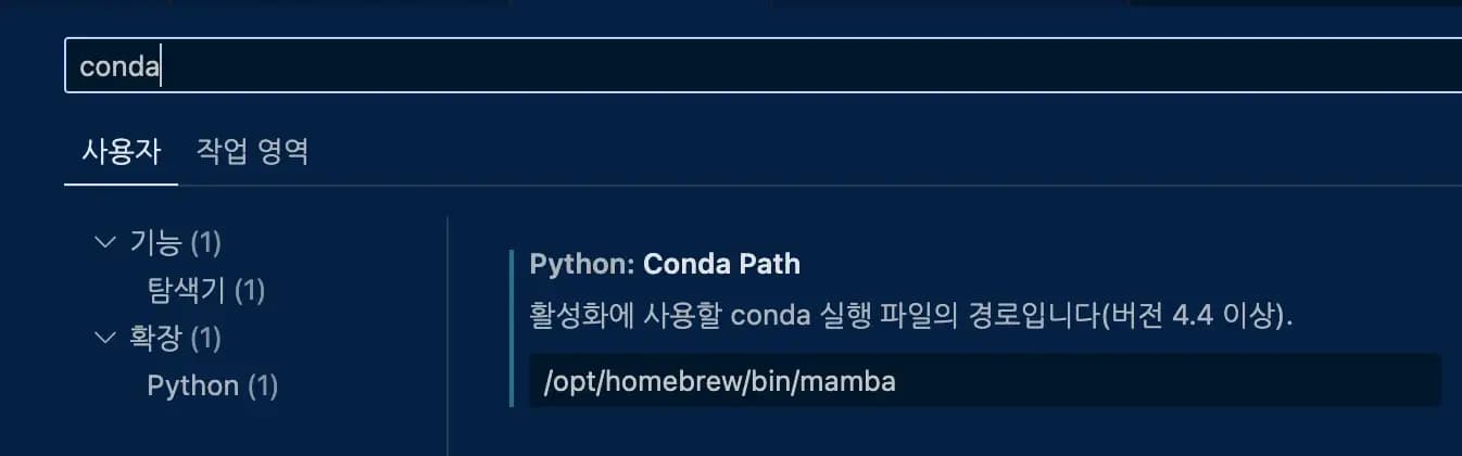 vscode conda 경로 설정