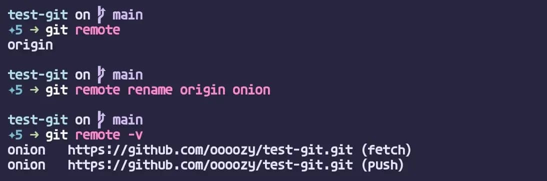 git remote rename 실행 결과